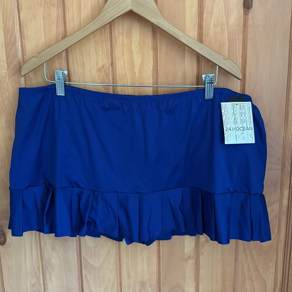 NWT 24th & Ocean Plus Size‎ Solid Blue Mid Waist Pleated Skirt Bottoms 20W